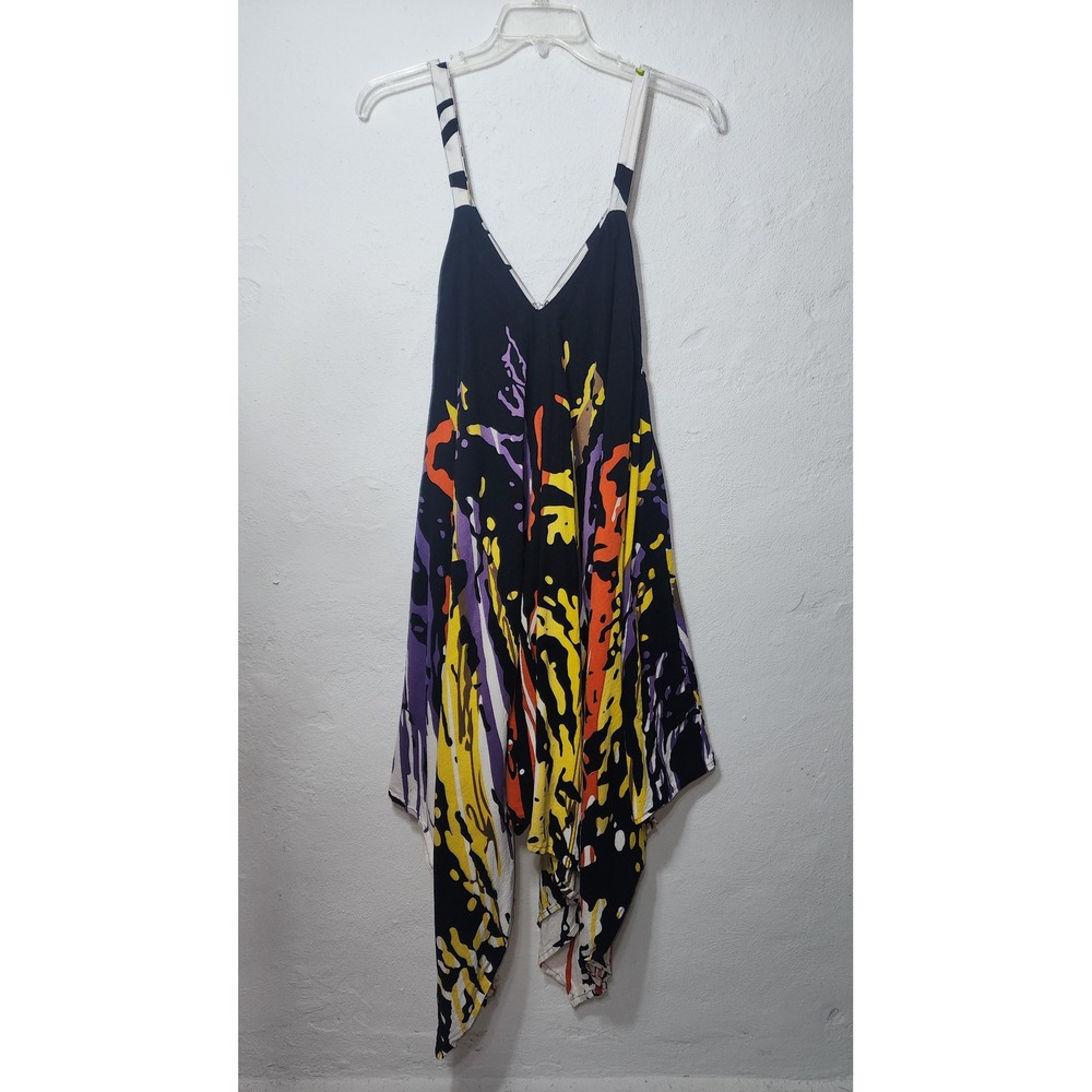 Belma Dress OS Cotton Abstract Paint Splatter Handkerchief Hem Black Multi